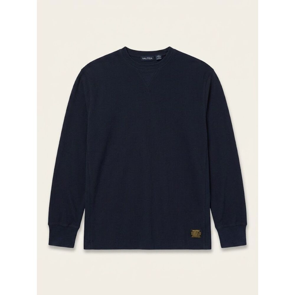 Nautica Waffle Knit Thermal Shirt Mens L Navy Long Sleeve Crew Neck Workwear